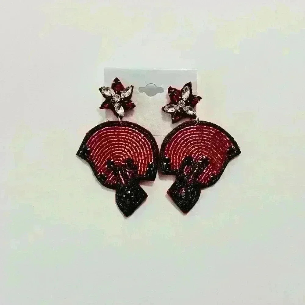 Red & Black Football Helmet Earrings